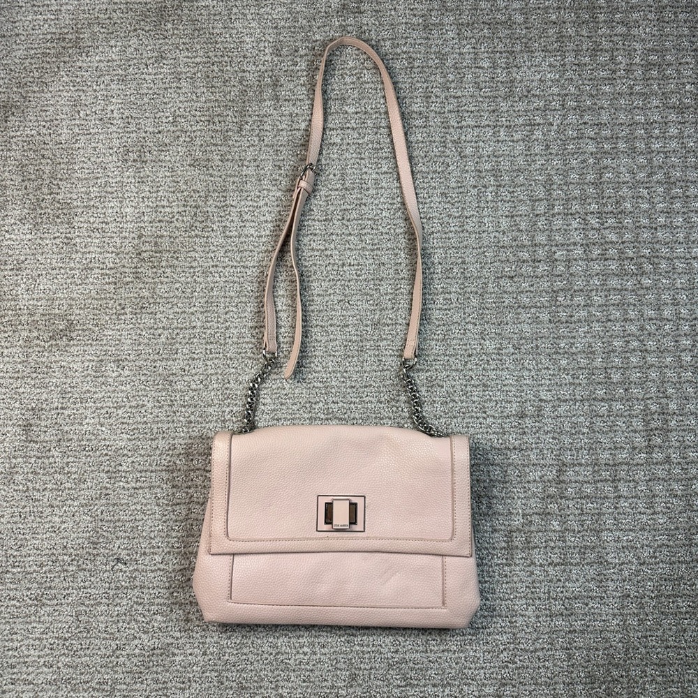 Steve Madden Blush Pink Pebbled Crossbody Bag Silver Chain Strap Turn Lock